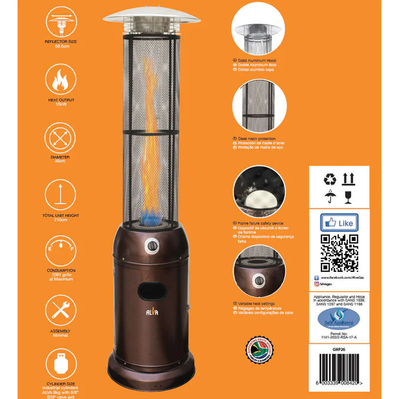 Alva Glass Tube Patio Heater - Hammertone | GHP26