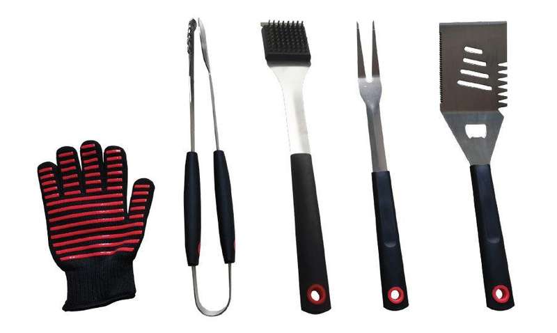 Alva 5PC BBQ Tool Set in Case (Fork / Brush / Tongs / Lifter / Glove)