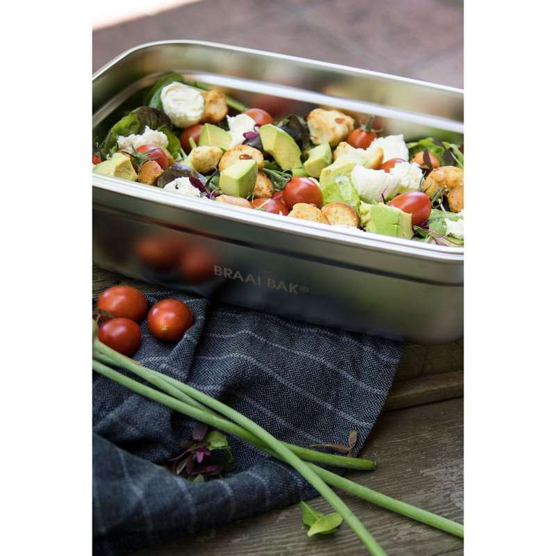 Versatile Food Storage Stainless-Steel Braai Bak - Durable lid included. - Various sizes