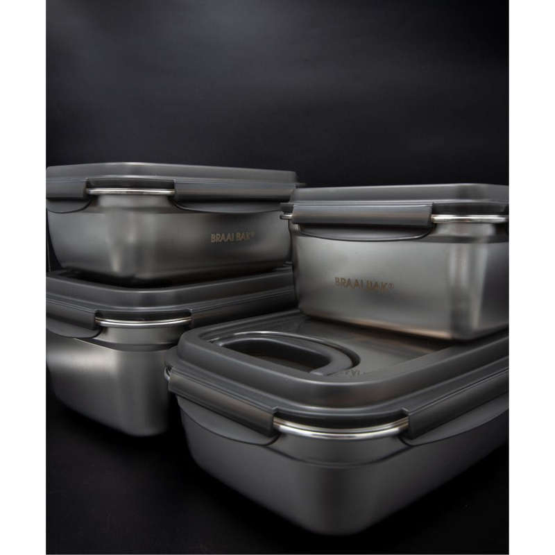 Versatile Food Storage Stainless-Steel Braai Bak - Durable lid included. - Various sizes