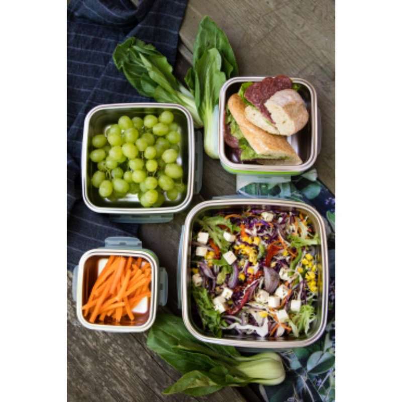 Versatile Stainless Steel Braai Bak with plastic lid Sets - 4 or 5 Packs