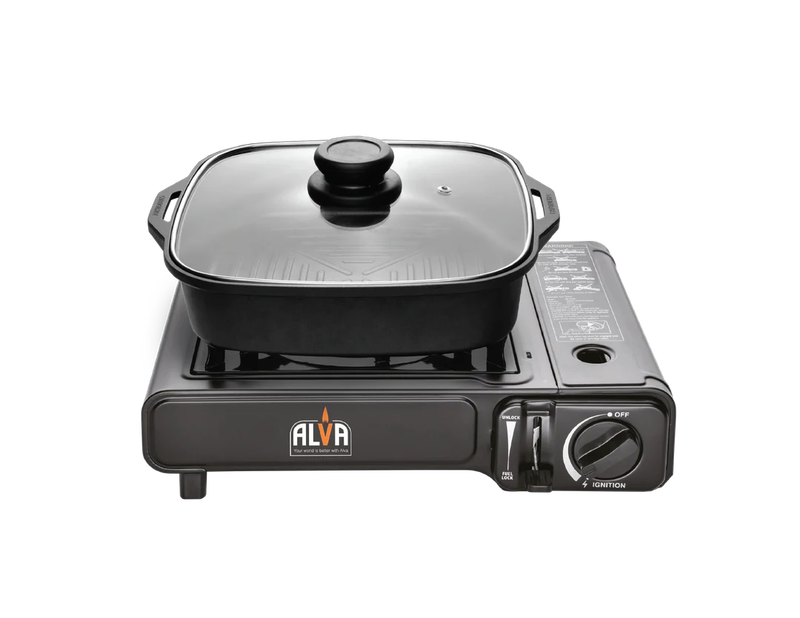 Single Burner Butane Canister Stove + Cooking Pot & Lid