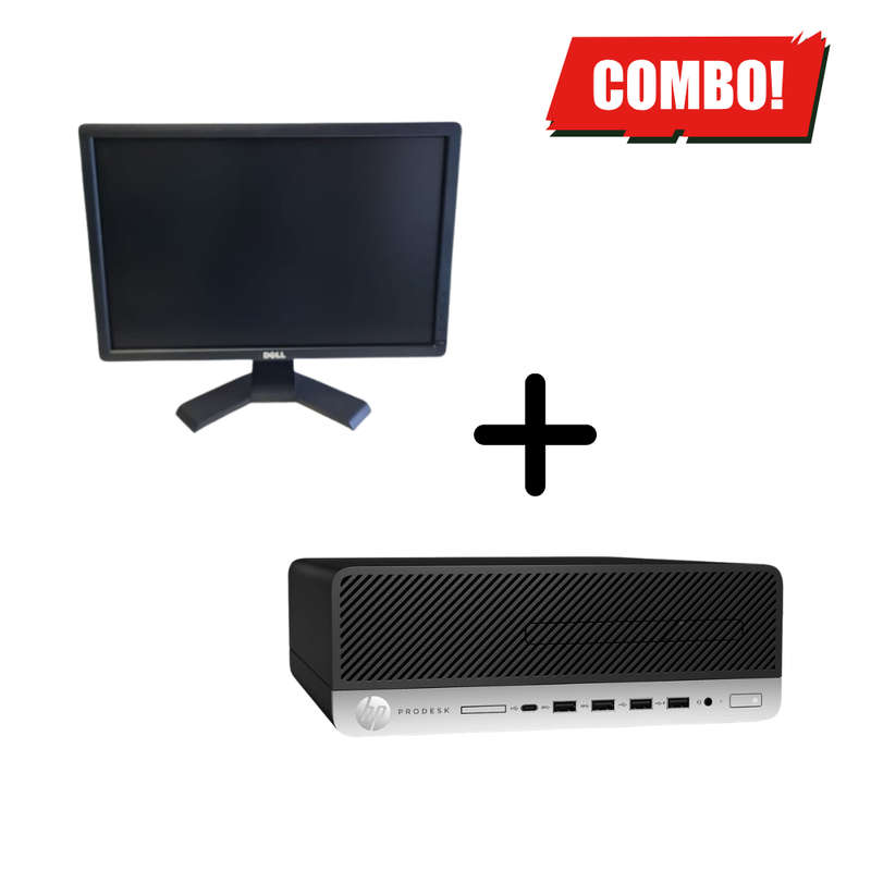 (preOwned) Combo: HP Desktop-6th Gen, 8gb Ram 240GB SSD Win 10 Pro + Dell 18.5/19" Monitor (pre-owne