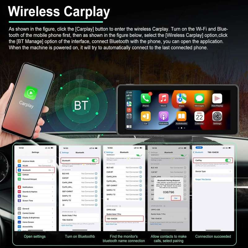 10 Inch Apple Carplay/Android Auto Screen & Reverse Camera - Plug & Play