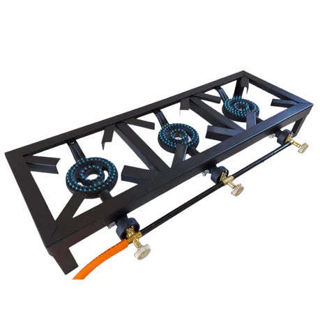 3 Burner, Triple Gas Burner, 4 Legged with Hose And Regulator Set