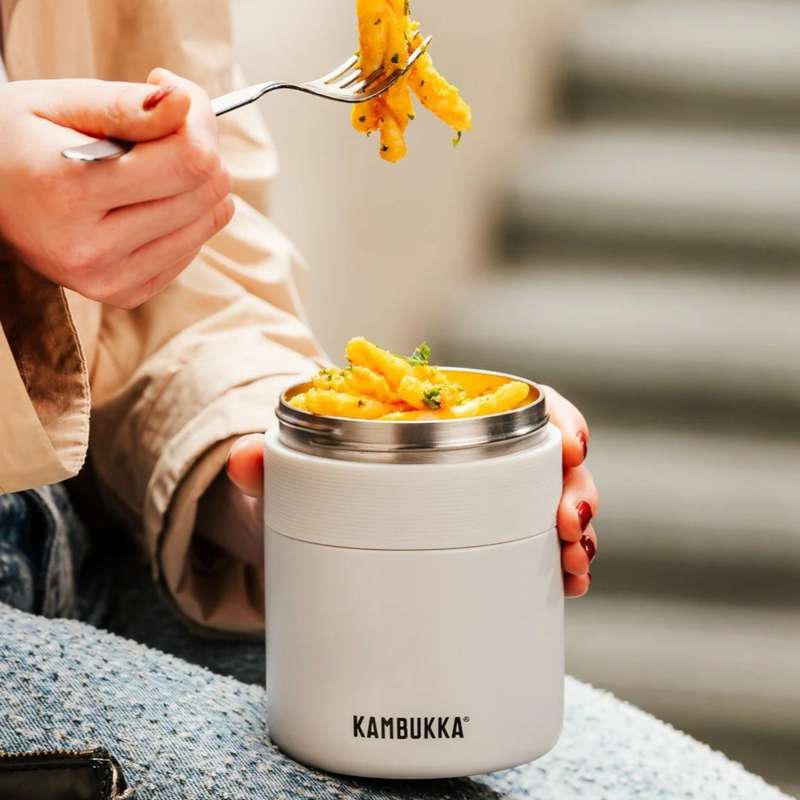 Kambukka Bora SS Double Wall Insulated Lunch Box Chalk White - 600 ml