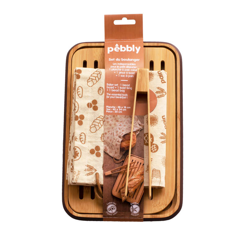 Pebbly Baker Set - 1 Bread Board, 1 Toast Tong & 1 Bread Bag