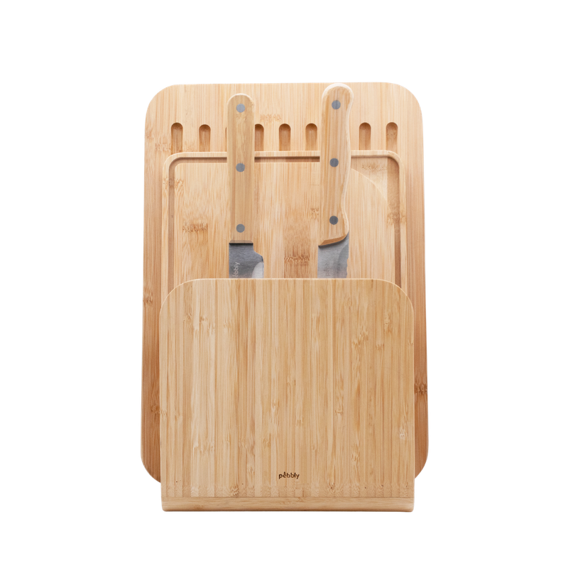Pebbly Boards, Knives & Holder - 5 Piece Set