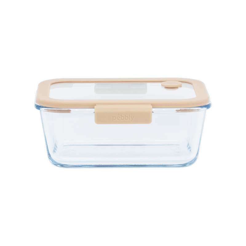 Pebbly Rectangular Glass Canister with Glass Lid and Vacuum Cap - 460 ml