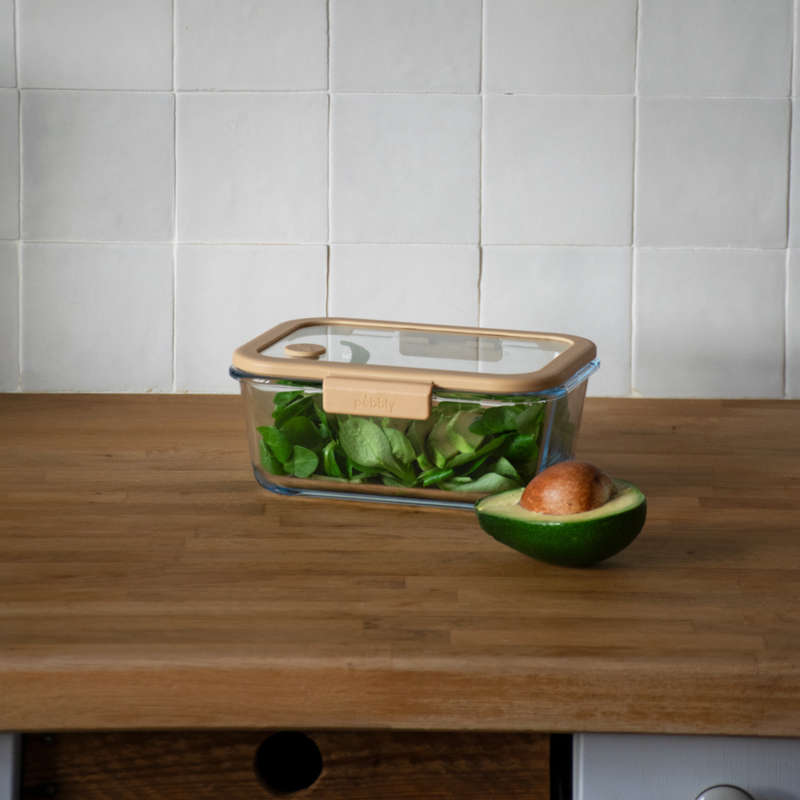 Pebbly Rectangular Glass Canister with Glass Lid and Vacuum Cap - 800 ml