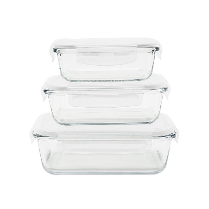 Pebbly 3 Piece Rectangular Glass Container Set