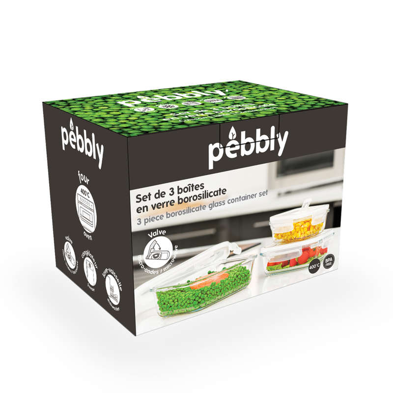Pebbly 3 Piece Rectangular Glass Container Set