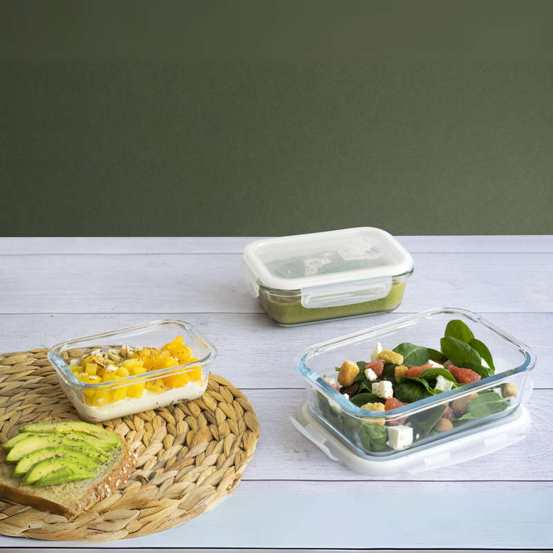 Pebbly 3 Piece Rectangular Glass Container Set