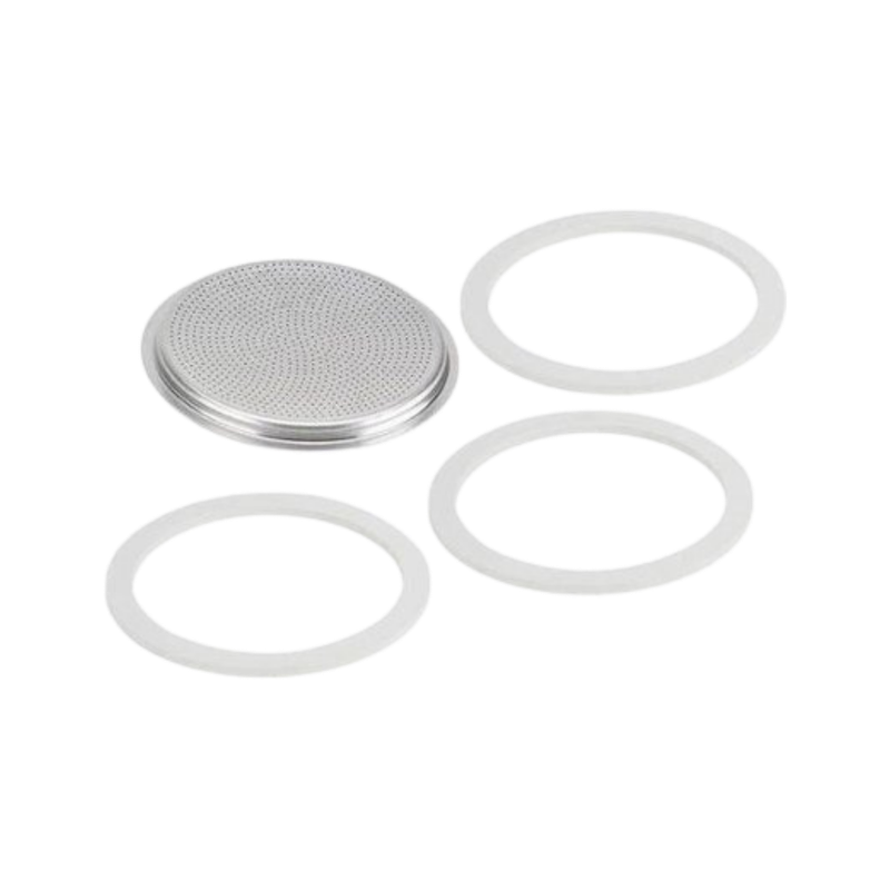 Stove Top 4 Cup Stainless Steel Coffee Pot Filter & 3 Silicone Seals