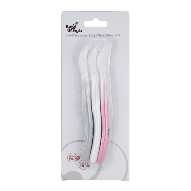 B-Soft Spoon Set (3 pcs) (Grey, White & Pink)