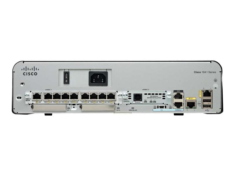 Cisco 1941 w/2 GE,2 EHWIC slots,256MB CF,512MB DRAM,IP Base Router - Refurb