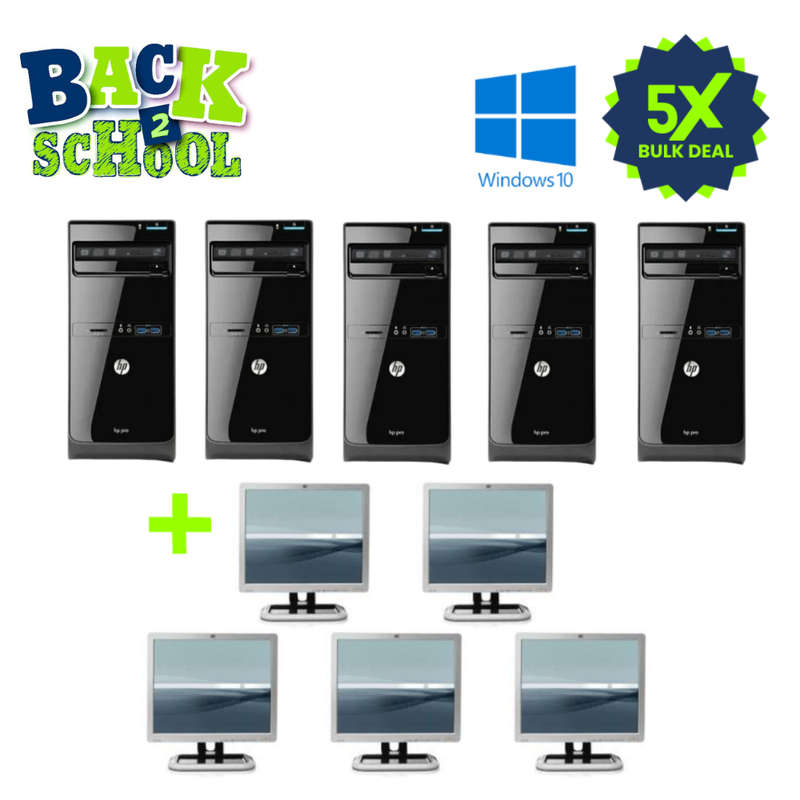 5 X HP PRO 3400 MT - PENTIUM G630 - 2GB DDR3 - 250GB SATA HDD - WINDOWS 10 PRO 64 BIT - REFURBISH...
