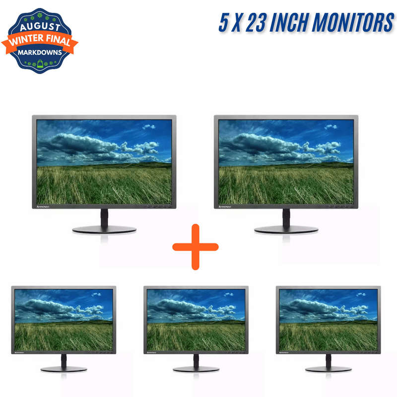 5 x  Lenovo ThinkVision T2324PA 23 Inch Wide Office Monitor Bundle - VGA, HDMI & Displayport - Re...