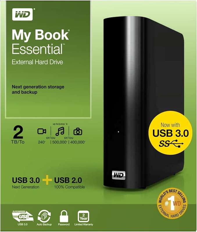 Western Digital My Book Essential WDBACW0020HBK-EESN 2TB External USB 3.0 -