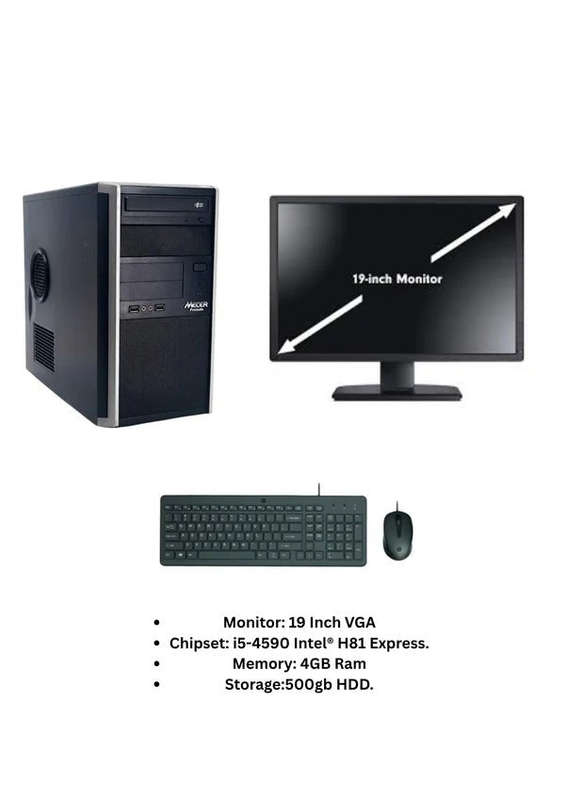 Mecer Prelude MT Office Computer Set - I5 4590 - 4GB DDR3 - 500GB SATA HDD - Win10Pro - Used PC Set