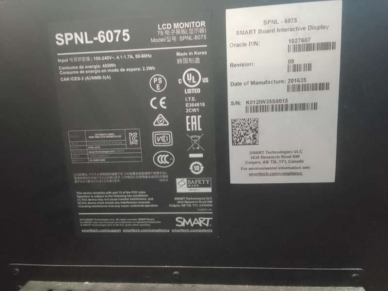 SMART Board SPNL-6075 75 Inch 4K Ultra HD LED Interactive Display - Used