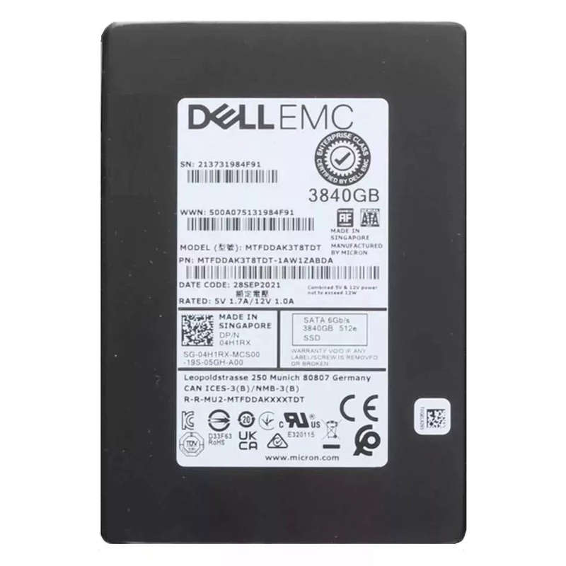 Dell 04H1RX MTFDDAK3T8TDT Micron 3.84TB 2.5 Inch 6GBps 3D NAND 512e Enterprise SATA SSD - Refurb