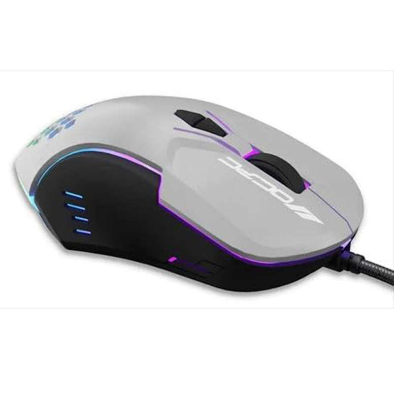 OCPC MR11 Wired Gaming Mouse Creamy Grey with RGB Breathing Light 7200 DPI 7D Ergonomic Design