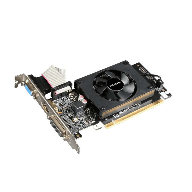 GIGABYTE Graphics nVidia GeForce® GT 710 2GB GDDR3 64Bit . 1x Dual-Link DVI-D; 1x HDMI; 1x VGA; ...