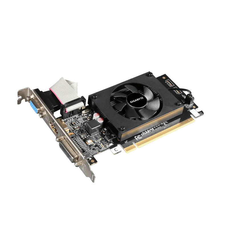 GIGABYTE Graphics nVidia GeForce® GT 710 2GB GDDR3 64Bit . 1x Dual-Link DVI-D; 1x HDMI; 1x VGA; ...