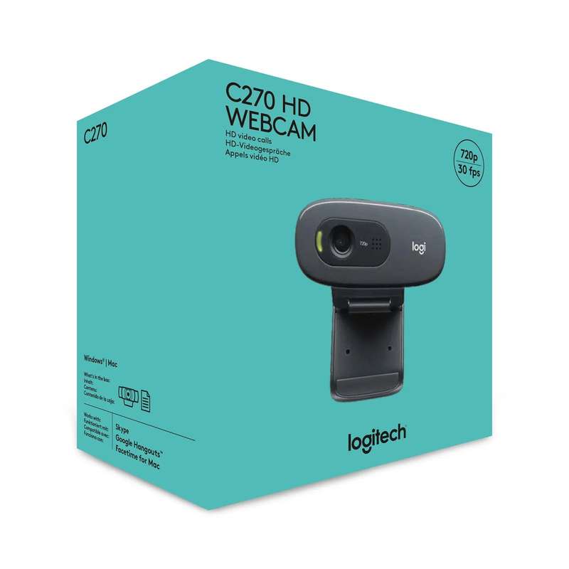 Logitech Webcam C270 HD Still 3MP HD Video Built in Mic Auto focus Grey USB-A