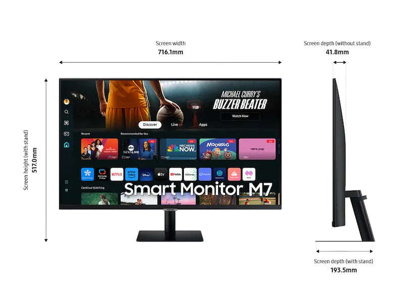 Samsung LS32DM702 32'' 4K UHD Flat Smart Monitor (16:9); 3840 x 2160; 60Hz; 3000:1 static; 4ms (G...