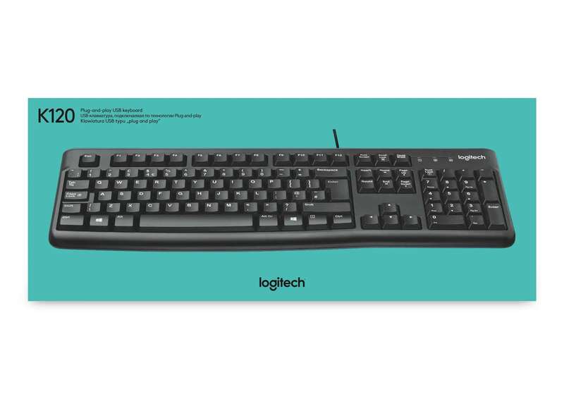920-002508 - LOGI K120 Corded Keyboard plug and play USB connection spill resist.