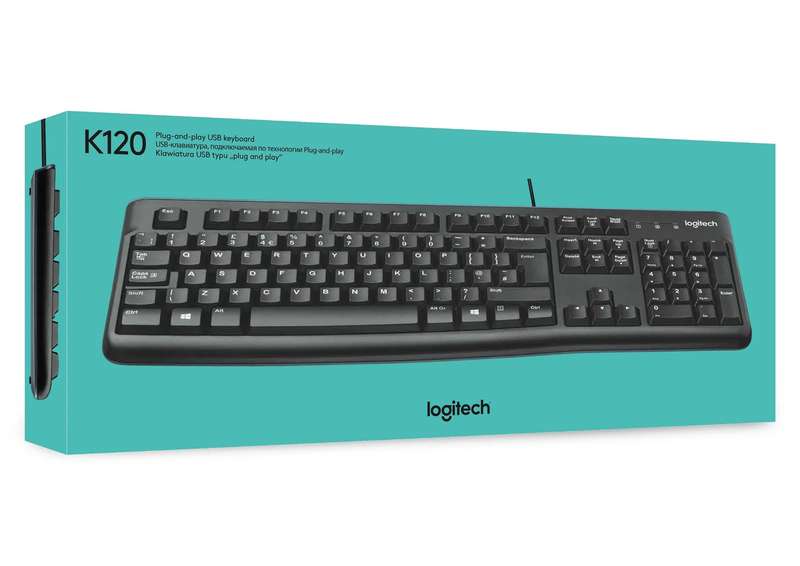 920-002508 - LOGI K120 Corded Keyboard plug and play USB connection spill resist.