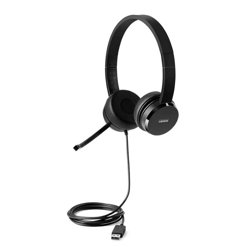 Lenovo 100 USB Stereo Headset 1.8m|Noise Cancelling Mic|Protein Leather|Memory-Foam Ear Cup|Rotat...