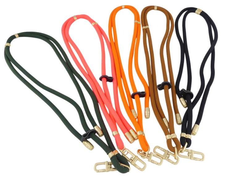 Adjustable Set of 5x 160cm Cellphone Lanyards with Clip Holders in 5 Warm Tones LNY-WT
