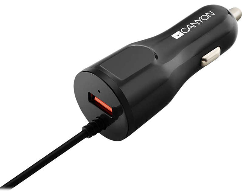 CANYON car charger C-033 2.4A/USB-A built-in Lightning Black