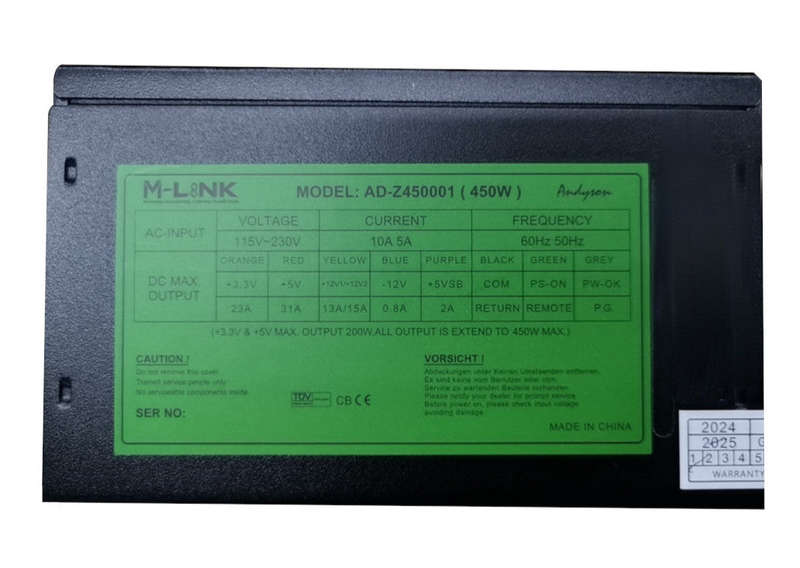 M-LINK Black 450W SATA ATX IEC Power Supply Unit