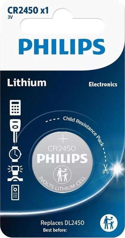 Philips CR2450 Lithium Button Cell Battery - Single Pack (CR2450P1/73)