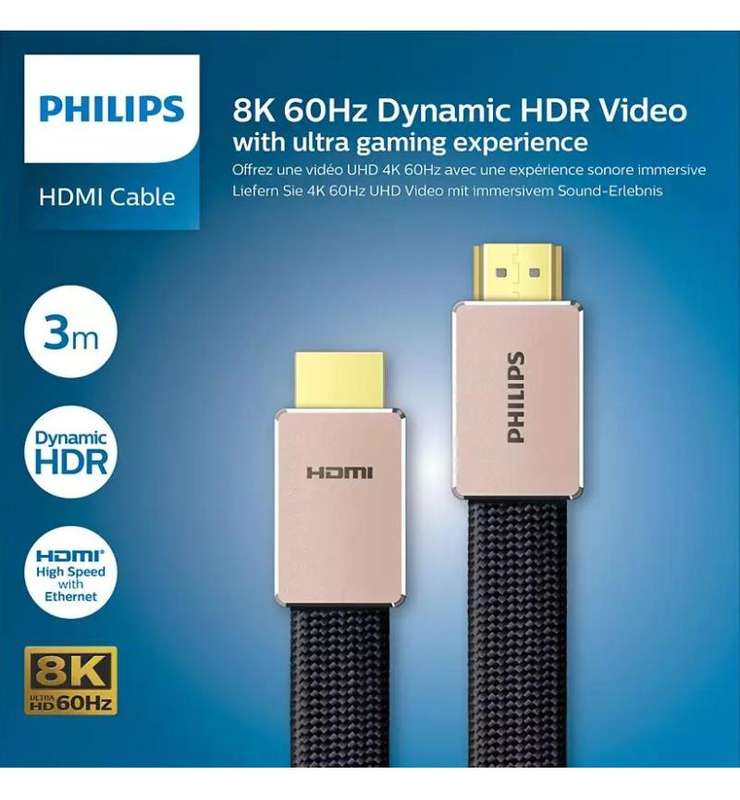 Philips SWV9030/10 3M HDMI Cable - 8K UHD 60Hz Dynamic HDR for Ultimate Gaming Experience