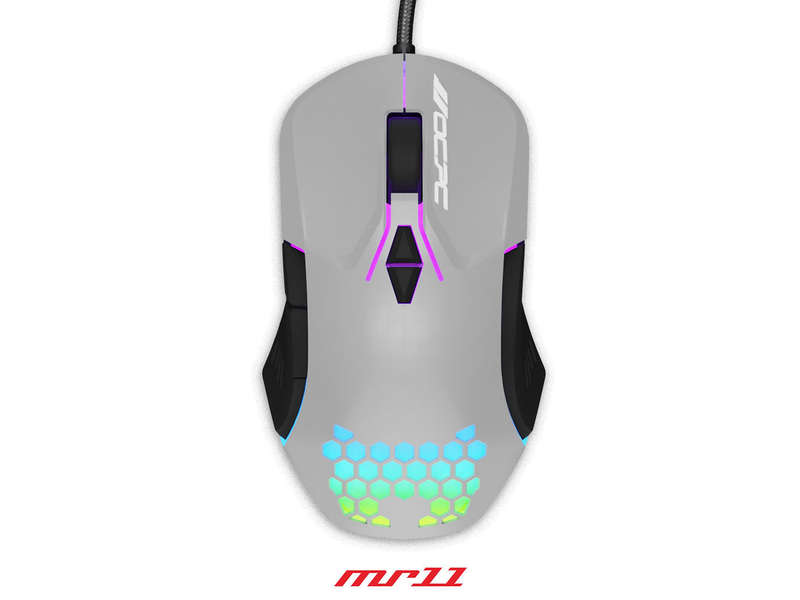 OCPC MR11 Wired Gaming Mouse Creamy Grey with RGB Breathing Light 7200 DPI 7D Ergonomic Design