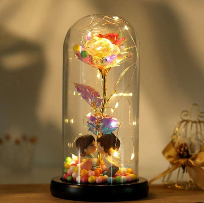 Romantic Forever Rose in a Glass Dome Night Light  - VTS-SR