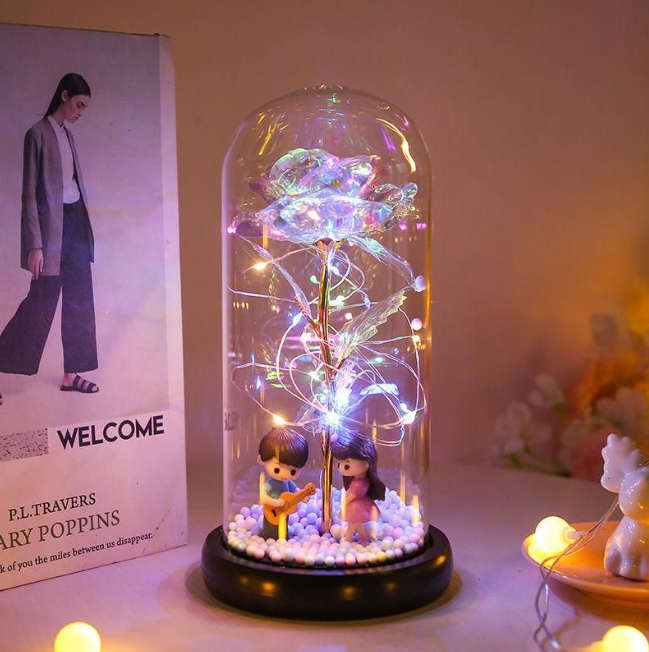 Romantic Forever Rose in a Glass Dome Night Light  - VTS-SR