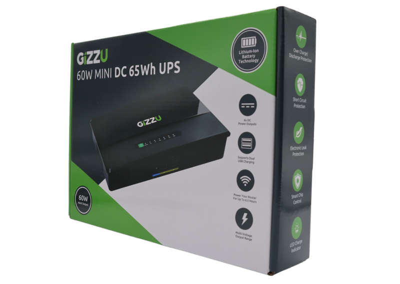 GIZZU 60W 65Wh 17600mAh Mini POE DC UPS Lithium - Black