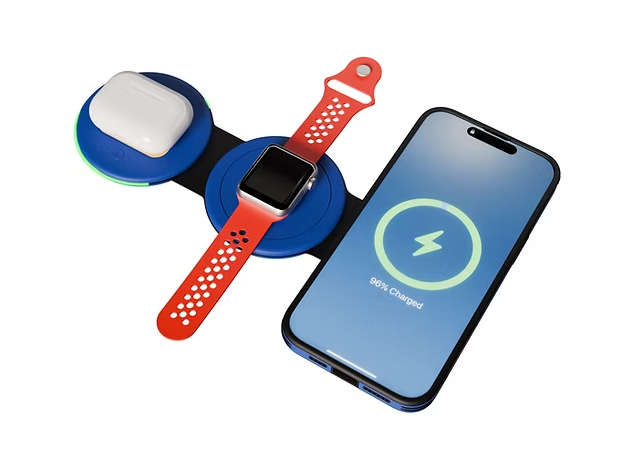 FCB 3-in-1 Foldable Wireless Charging Station  Fast Qi Charger for Phone, Watch & Earbuds (Bar...