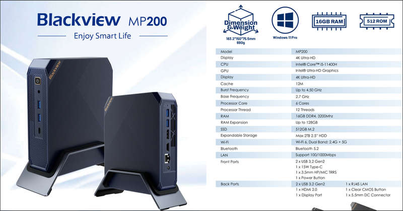 Blackview Mini PC MP200 i5 - Professional 4K Mini Desktop with 512GB SSD & 16GB RAM