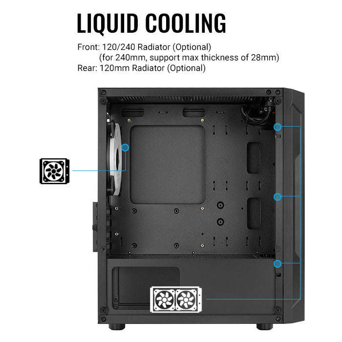 Aerocool Trinity Mini Black tower case - 2x 140mm and 1x 120mm RGB included - Micro ATX - 2x3.5''...