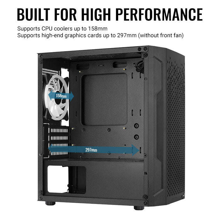 Aerocool Trinity Mini Black tower case - 2x 140mm and 1x 120mm RGB included - Micro ATX - 2x3.5''...