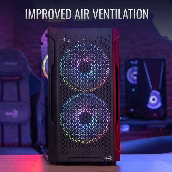 Aerocool Trinity Mini Black tower case - 2x 140mm and 1x 120mm RGB included - Micro ATX - 2x3.5''...