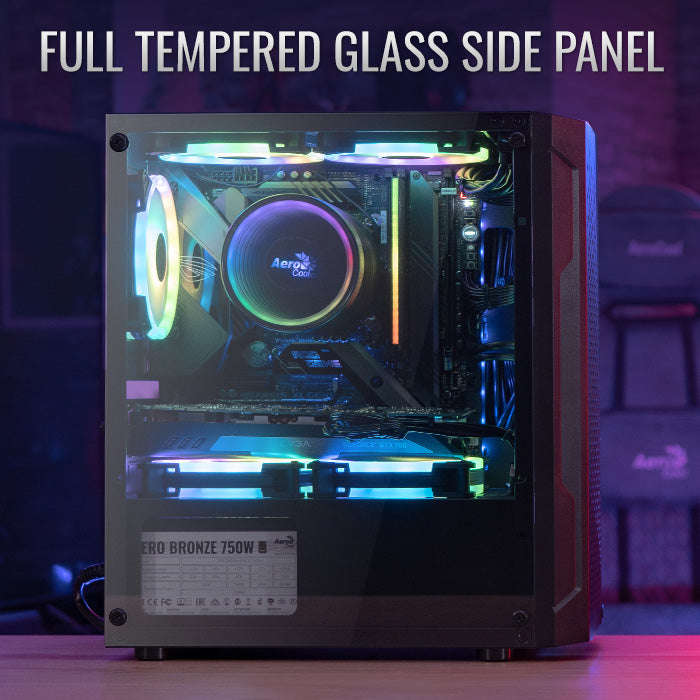 Aerocool Trinity Mini Black tower case - 2x 140mm and 1x 120mm RGB included - Micro ATX - 2x3.5''...