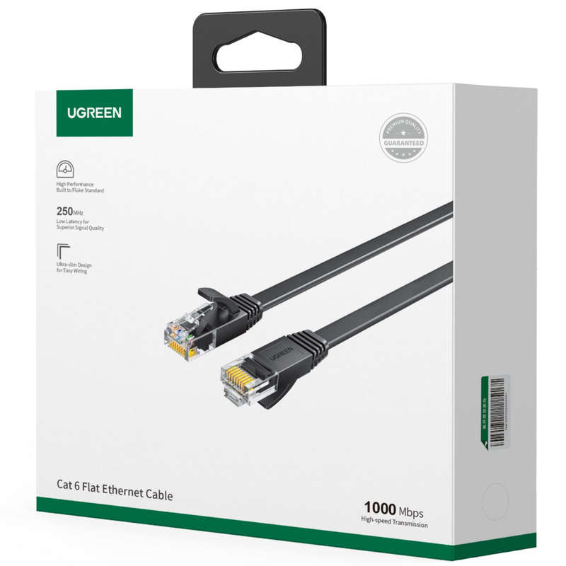 UGREEN NW102 Cat6 U/UTP Flat Ethernet Cable 15m - Black